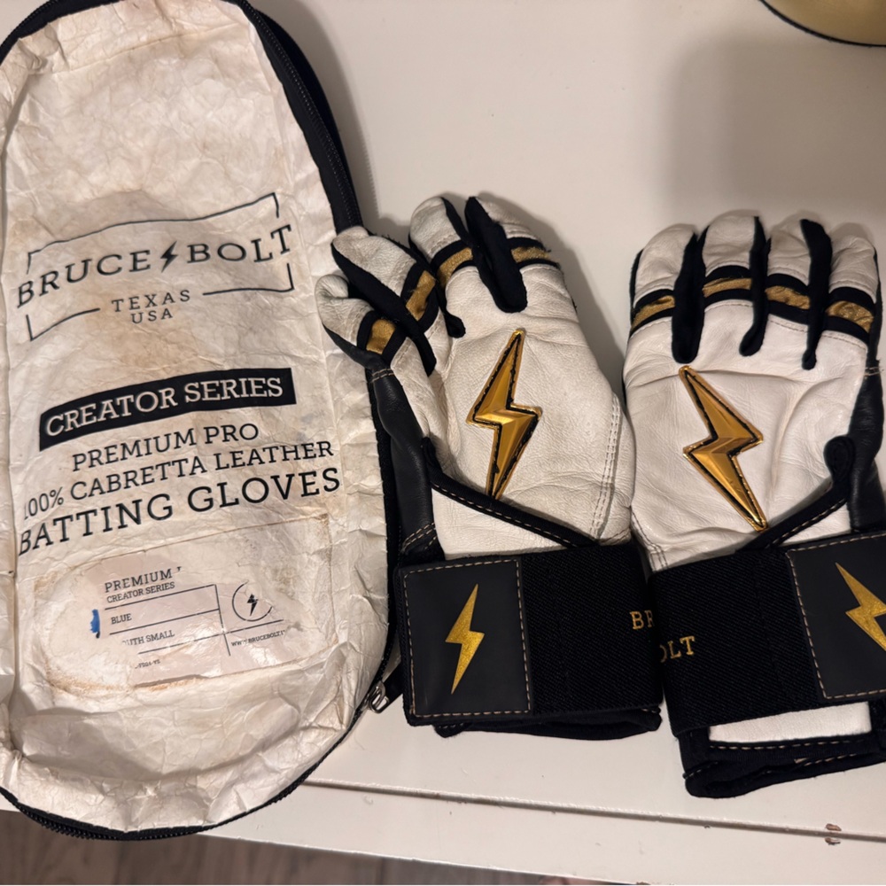 Bruce Bolt Kids Batting Gloves - White and Black